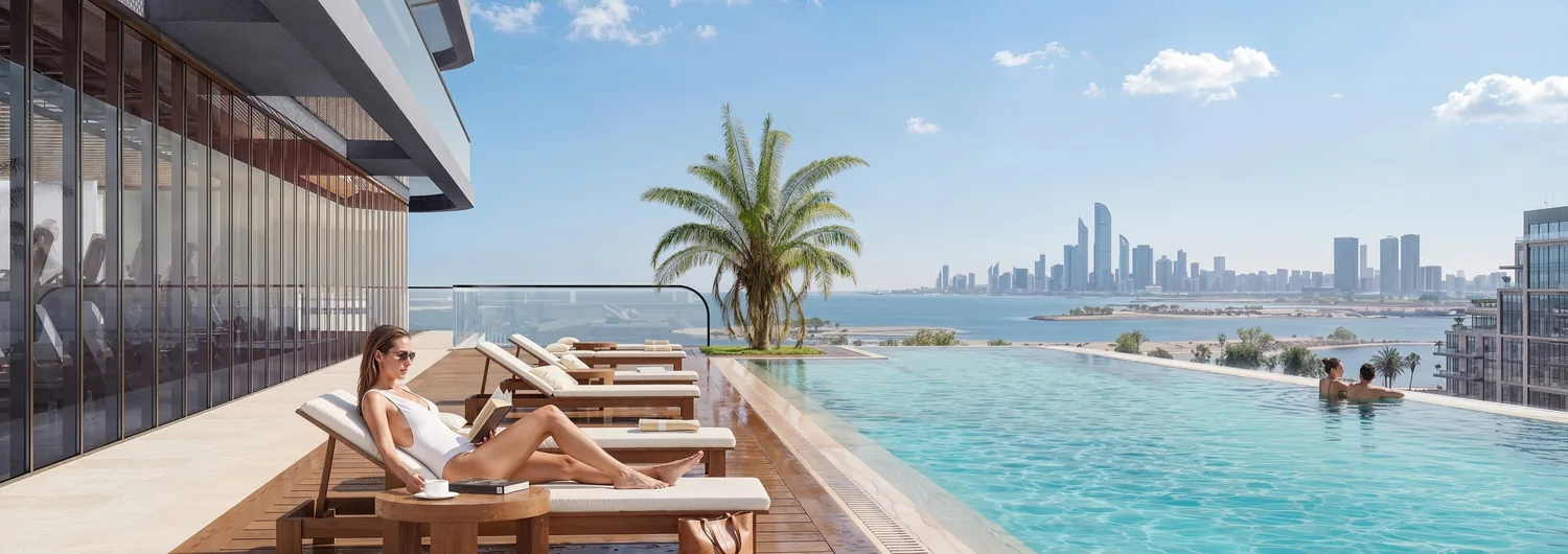 Swimming pool terrace overlooking Abu Dhabi waterfront