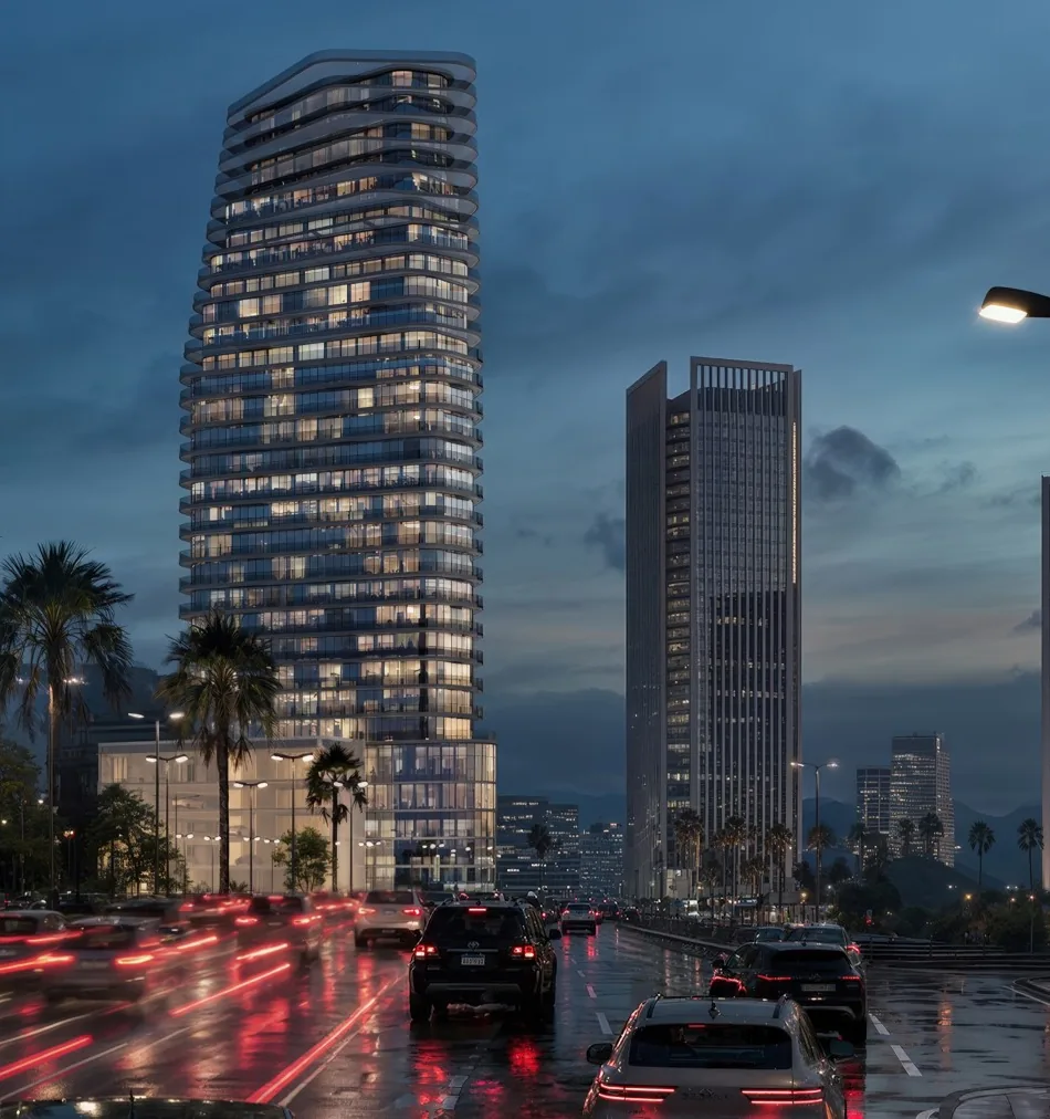 Marlin Icon residential building rendering at dusk